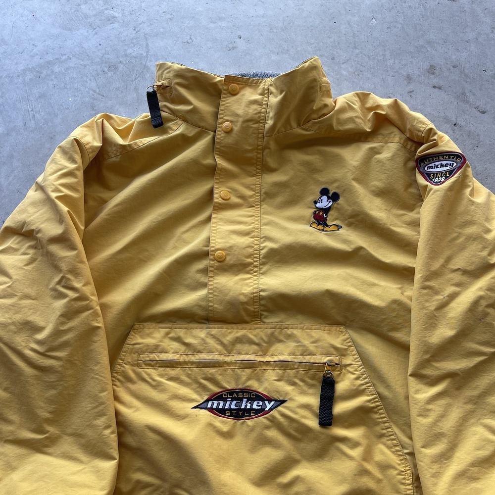 Vintage 90s Mickey Mouse Yellow Pullover Puffer Jacket XL Disney Store 1/4 zip - Picture 2 of 9